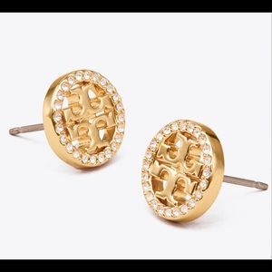 Tory Burch sparkly gold circular earrings